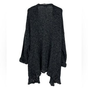 Madewell Marled Draped Front Fringe 3/4 Sleeve Cardigan Black SZ M
